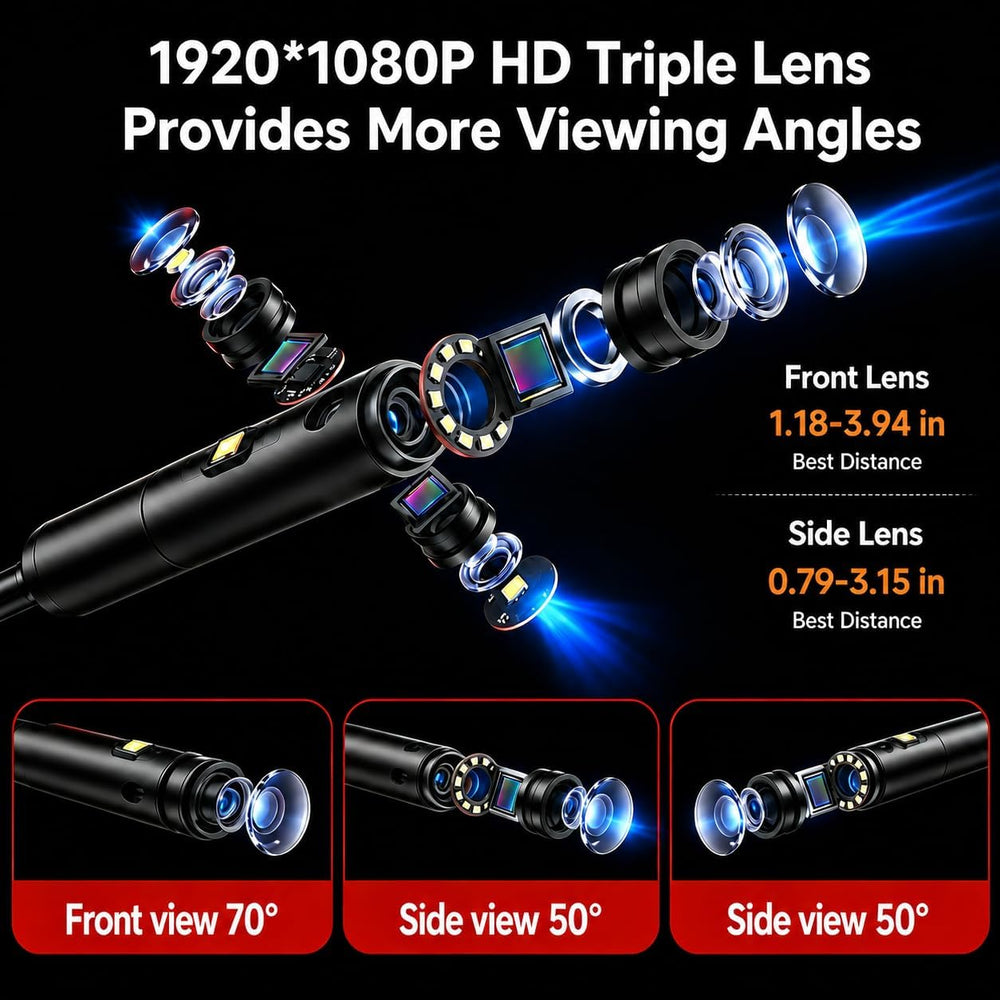 Triple Lens 5" IPS Borescope Inspection Camera, Ginocaco 1080P Digital V...