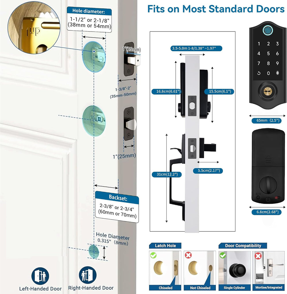 Fingerprint Smart Door Lock Front Door with Handle Set App Control