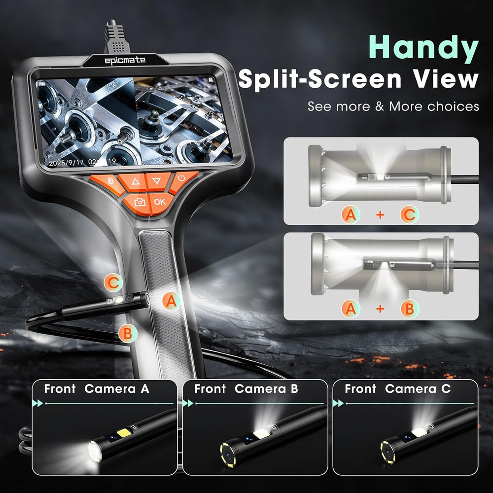 50FT Triple Lens Endoscope Camera,5" Sewer Drain Pipe Inspection