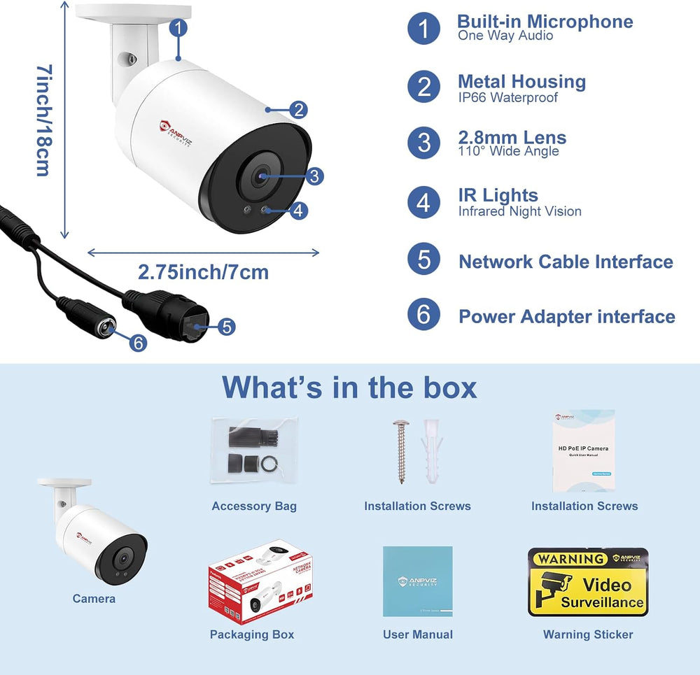 Anpviz 5MP Bullet POE IP Security Camera for Outdoor Indoor