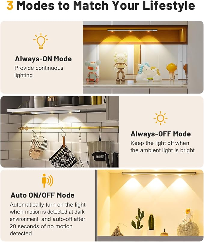 Pak Under Cabinet Lights, Rechargeable Motion Sensor Light Indoor, Wireless a...