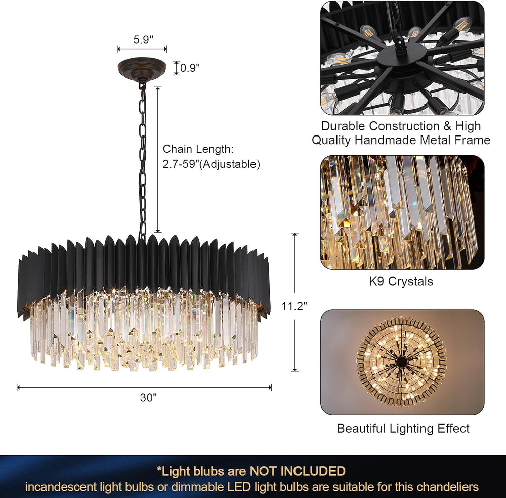 Black Modern Chandelier Large Crystal Round Chandelier for High Ceiling