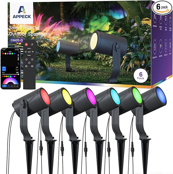 APPECK Smart Landscape Lighting Kit 36W, RGBCW Smart Landscape Lights 6 Pack