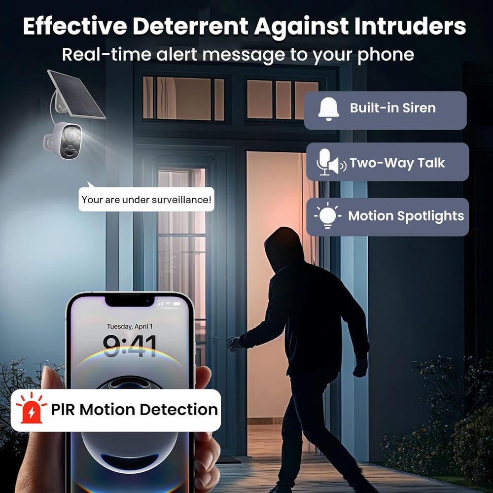 2 Pack 2.4G&5G Solar Security Cameras Wireless Outdoor with Free Cloud