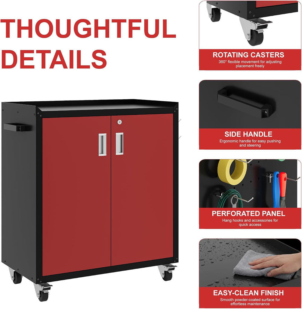 LCAOPC Metal Storage Cabinet with Wheels - Lockable, Rolling Tool Cabinet for...