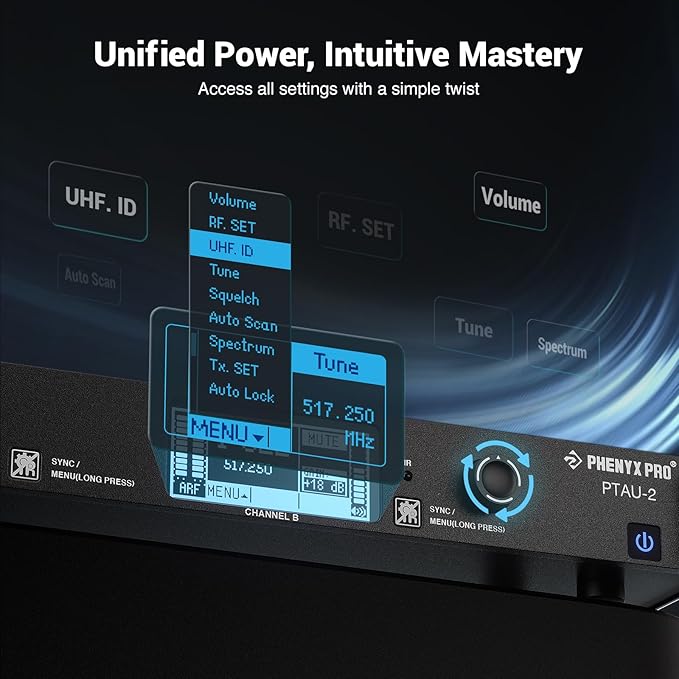 Phenyx Pro Dual-Channel Wireless Microphone System, Dynamic Mics w/ID Lock