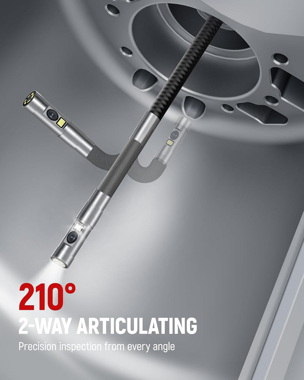 Dual Lens Two-Way Articulating Borescope Camera with Light, 0.25in Slim Probe...