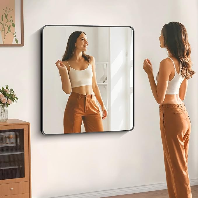 40" x 36"Bathroom Mirror, Matte Black Wall Mirror