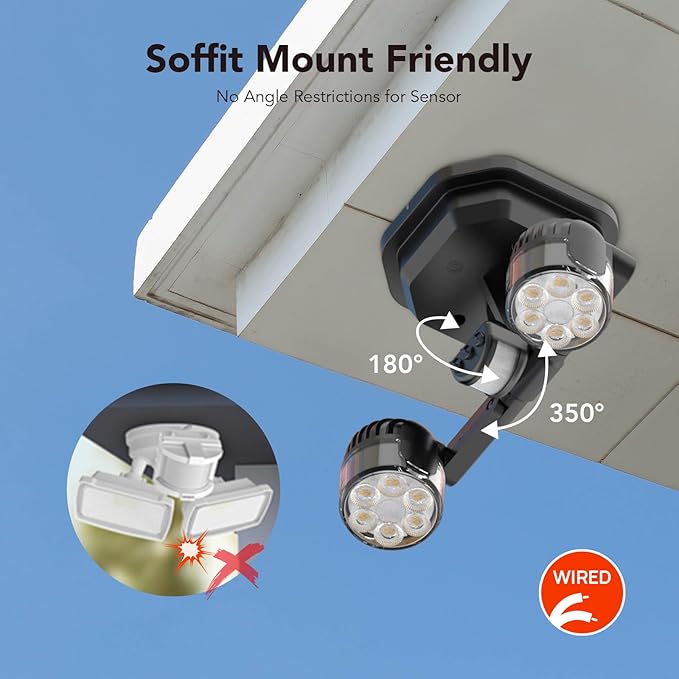 OREiN Motion Sensor Outdoor Security Lights, Dual-Head Adjustable LED Flood (...