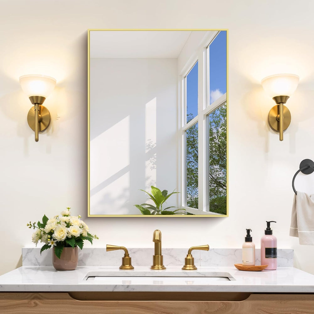 Gold Bathroom Mirror for Wall, 18x24 Inch Rectangle Mirror