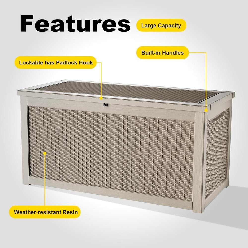 320 Gallon Outdoor Storage Box,Large Waterproof UV Resistant Deck Box,Lockabl...