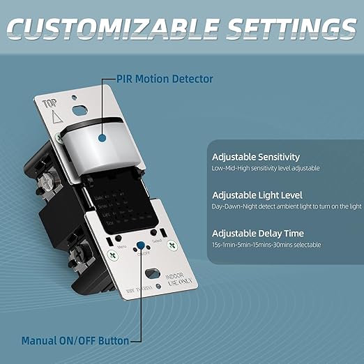 ECOELER Black PIR Motion Sensor Light Switch, Occupancy Motion Detector Switc...
