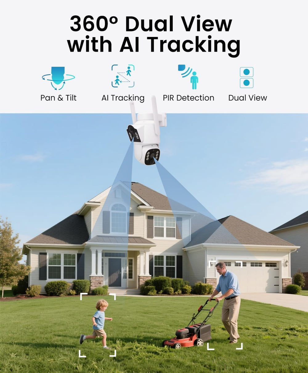 CasaCam Solar Security Camera, Dual Lens, Battery Powered, 2.4/5GHz WiFi