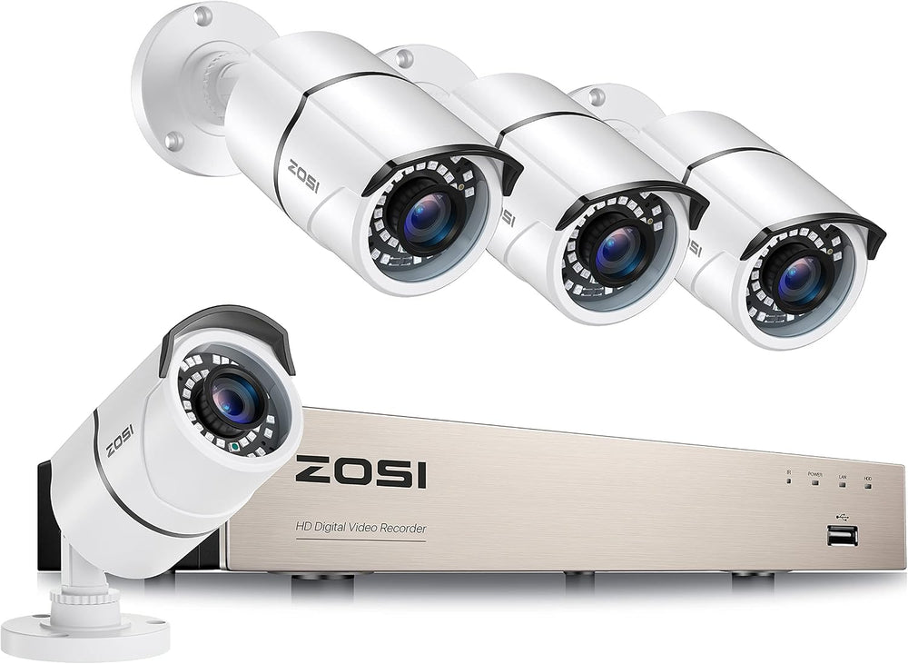ZOSI 8 Channel Wired Security Camera System, 4X 1080P Metal Cams, No HDD