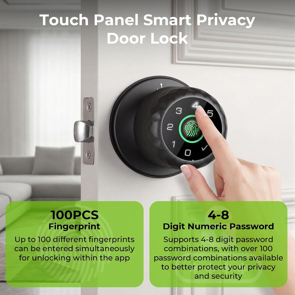 𝐅𝐢𝐧𝐠𝐞𝐫𝐩𝐫𝐢𝐧𝐭 𝐊𝐞𝐲𝐩𝐚𝐝 Door Lock, Smart Biometric Door Knob Support 15M App Contr...