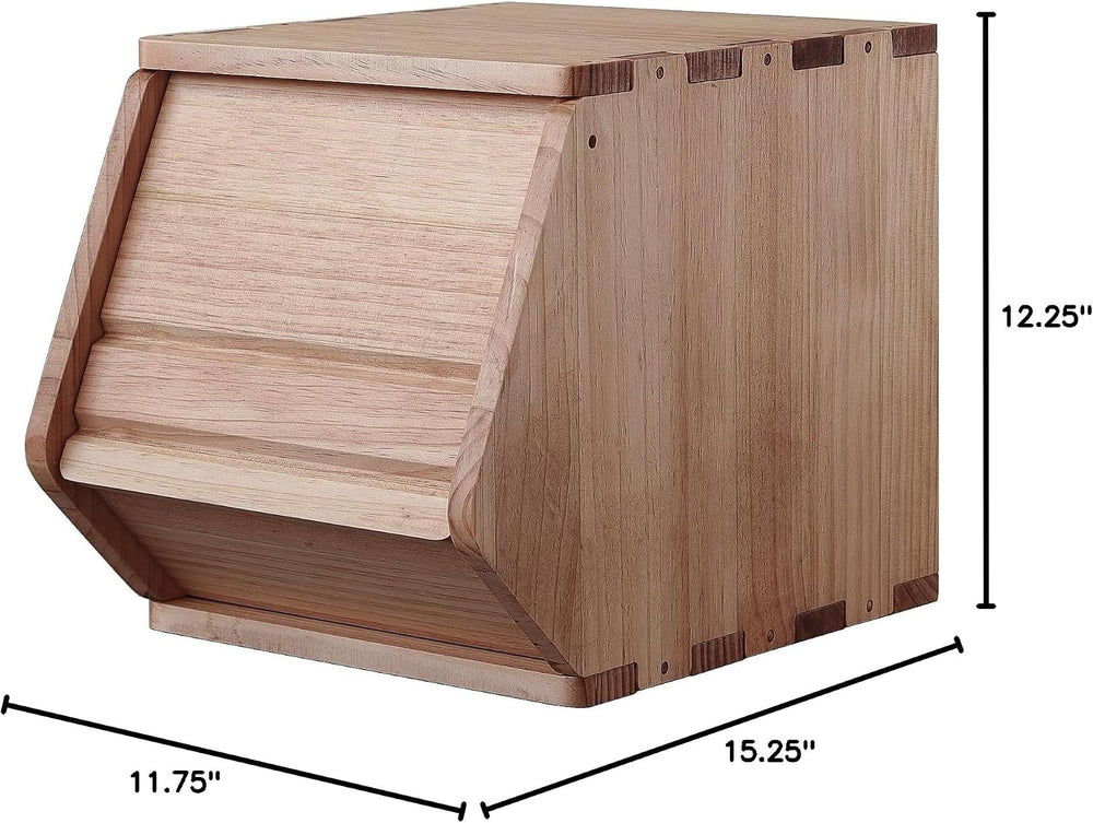 Stackable Solid Wood Storage Chests, Modular Bins with Lids,11.75"W