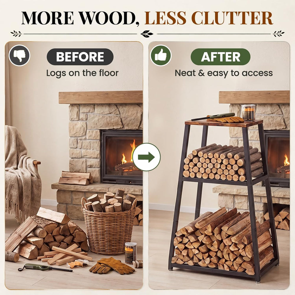 37" Firewood Rack, 3-Zone Log Holder for Indoor & Outdoor Use