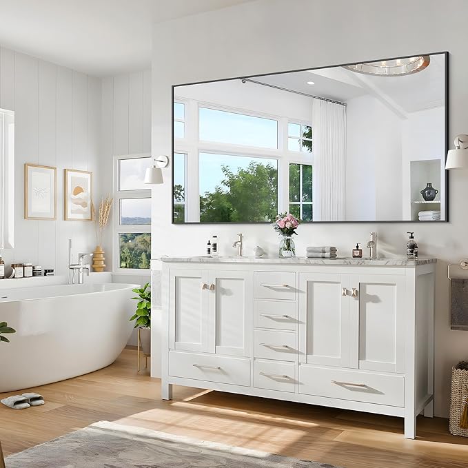 Black Bathroom Mirror for Wall, 30x50 Inch Rectangle Mirrors