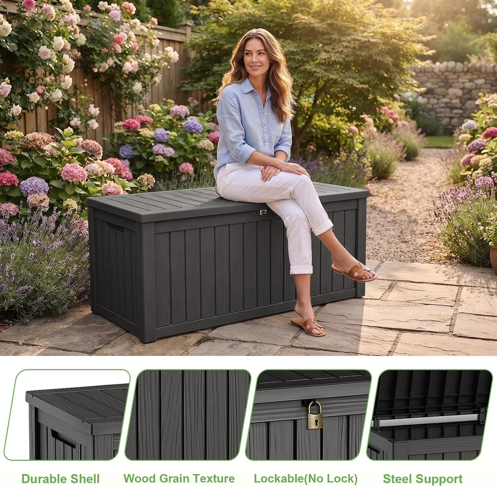 PatioZen 200 Gallon Deck Box Lockable Waterproof UV Resistant Black