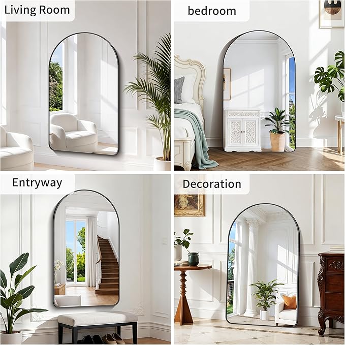 GLASHOM Arched Bathroom Mirror, Wall Mounted Mirror, Vanity Wall Mirror Metal