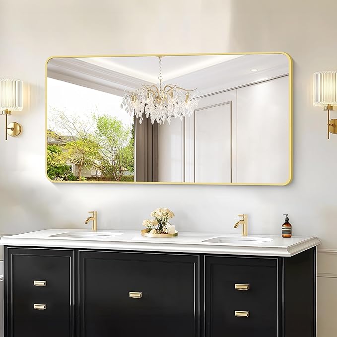 55"x30" Gold Bathroom Mirror, Large Rectangle Mirror, Rectangular W...