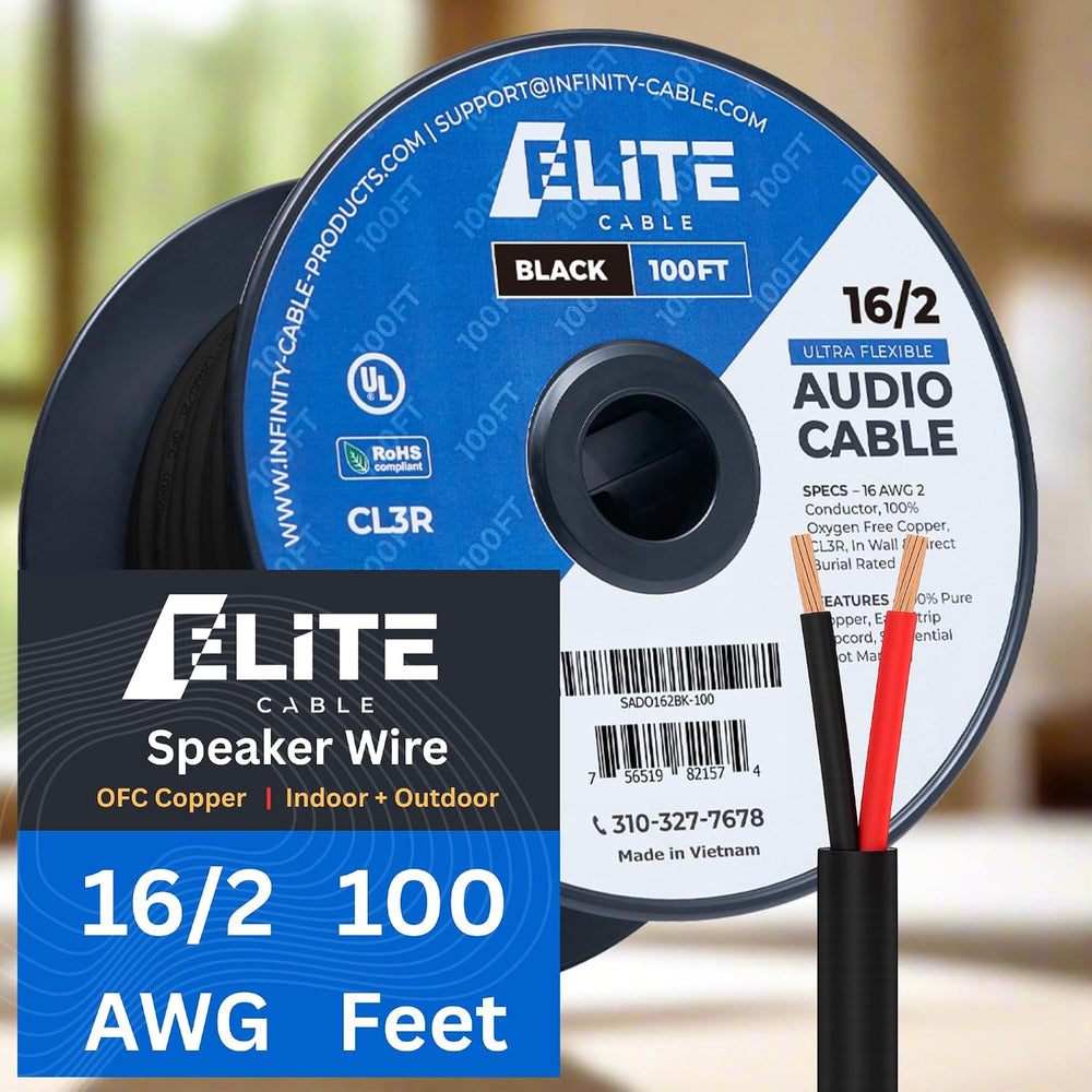 Elite 16/2 Speaker Wire 100ft, UL Listed,