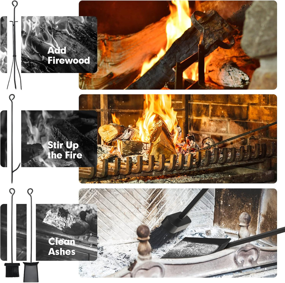 IRONMAX 30 Inch Firewood Rack with Fireplace Tools Set & Kindling Holder