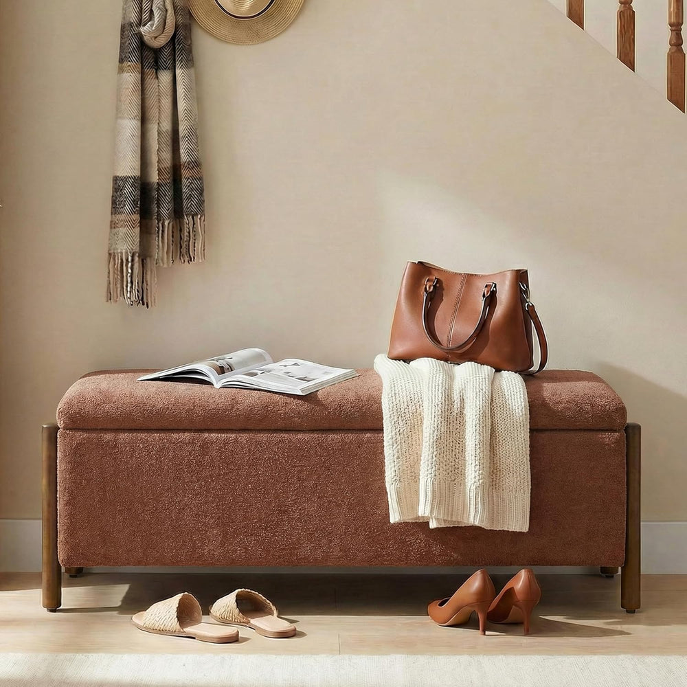 Usaint 47" Fabric Upholstered End of Bed Storage Ottoman Bench, Rusty