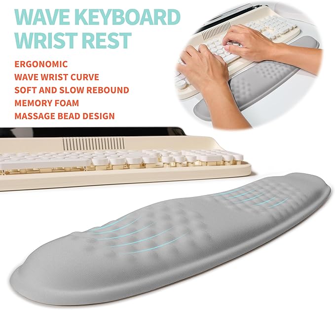 KUOSGM 2-in-1 Ergonomic Set, Wave Rise Keyboard Wrist Rest and Massage Bulge