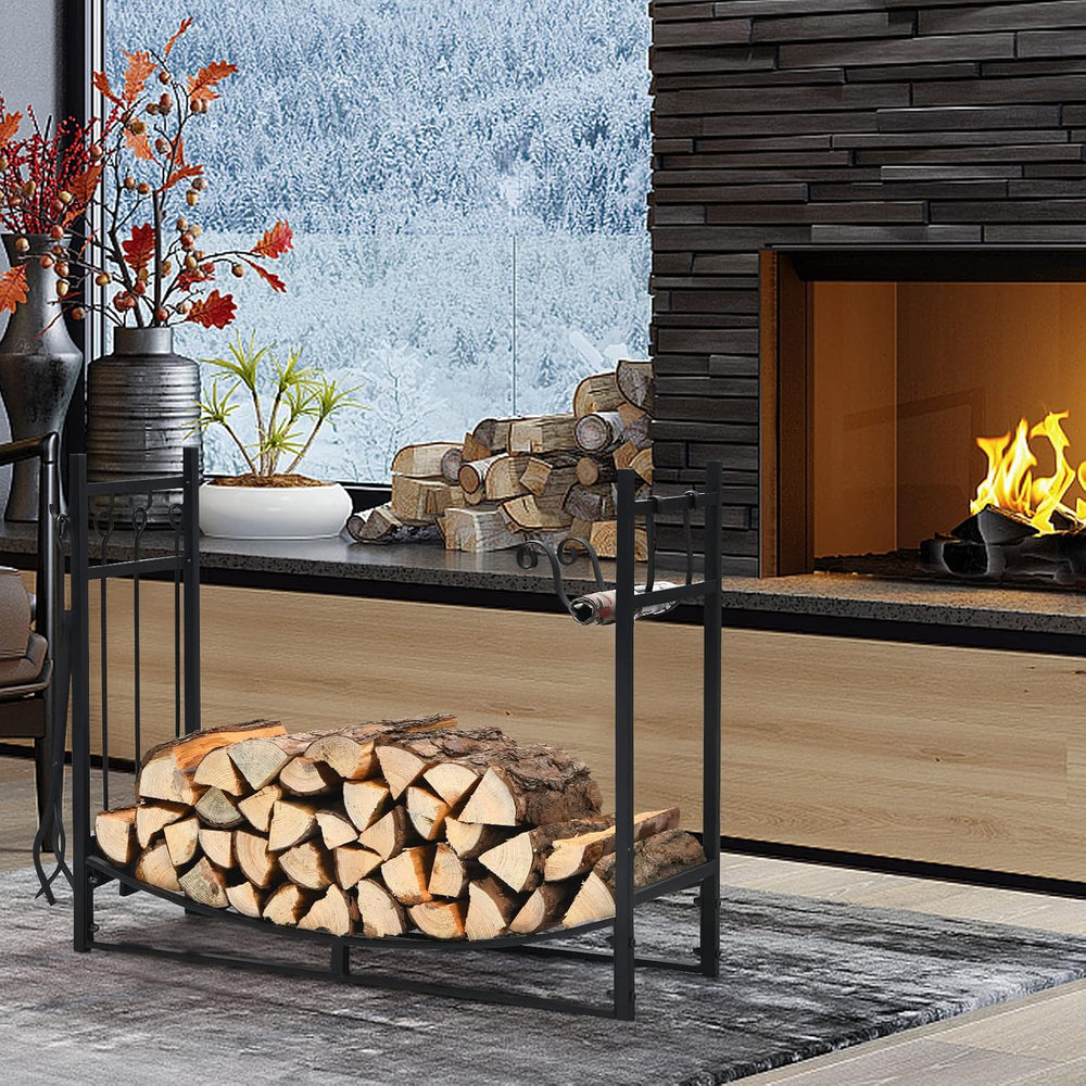 IRONMAX 36 Inch Firewood Rack with Fireplace Tools Set & Kindling Holder
