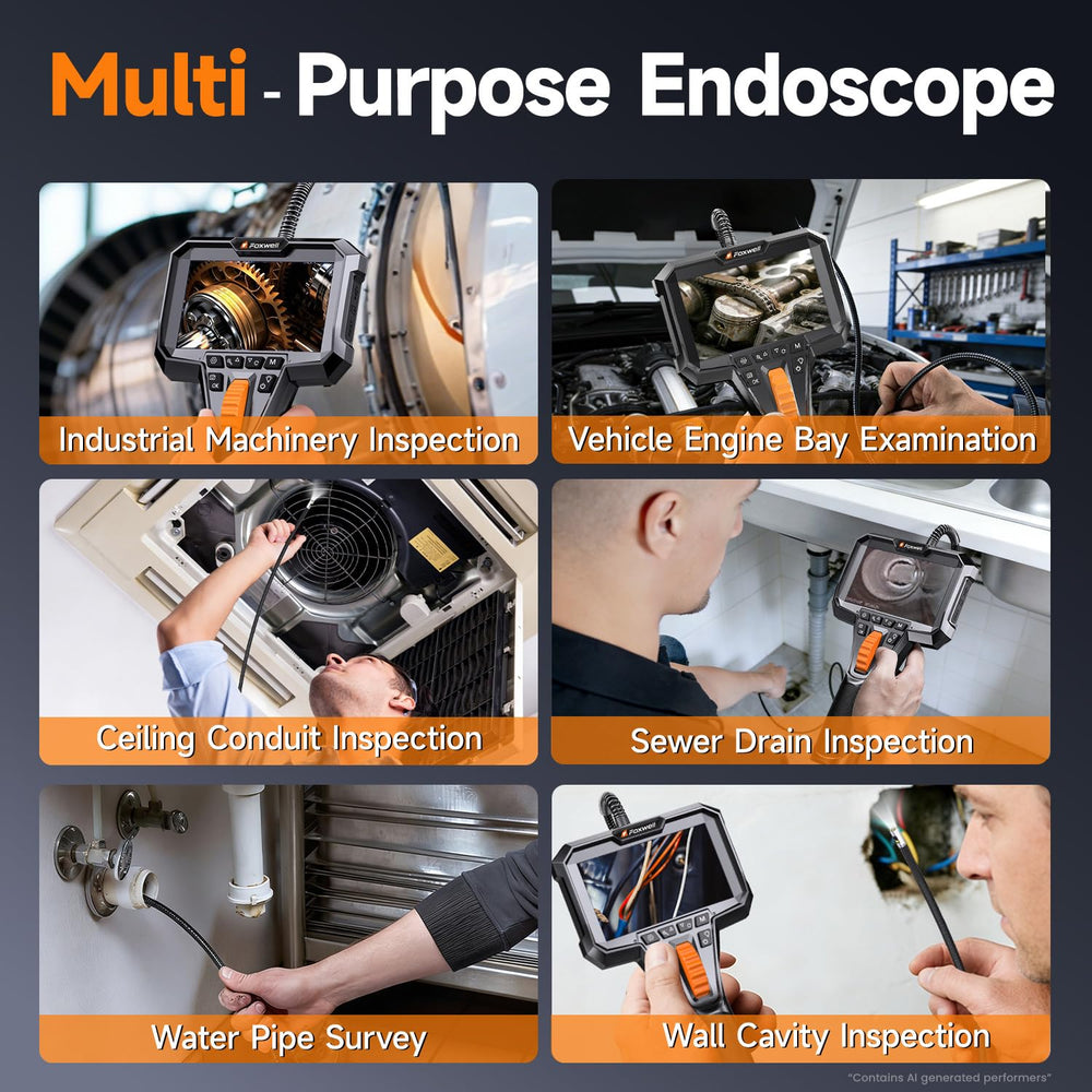 FOXWELL 2-Way 220° Articulating Borescope Camera with Light, Dual Lens