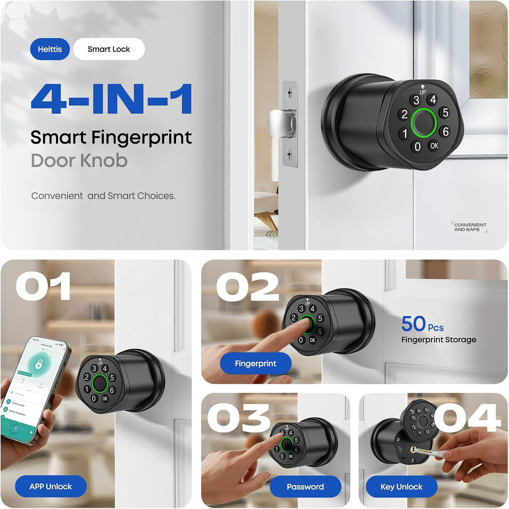 Keyless Entry Keypad Door Lock with Knob, Smart Door Lock with Fingerprint
