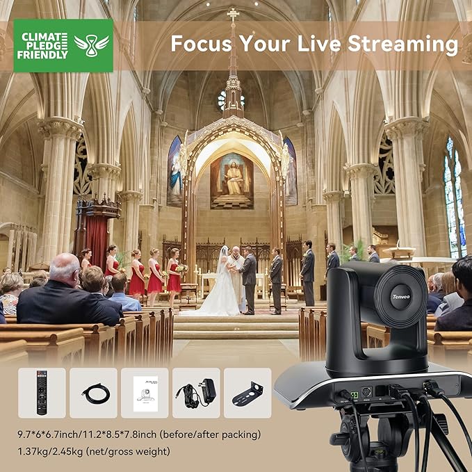 Tenveo HDMI/USB3.0/LAN PTZ Camera AI Humanoid & Face Auto-Tracking, 20X O...