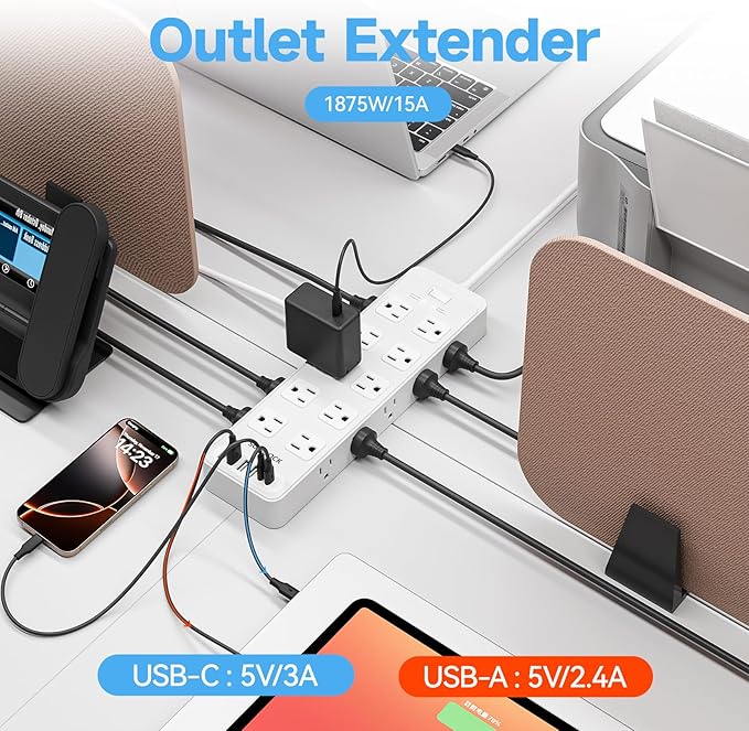 Solidock Power Strip Surge Protector Flat Plug