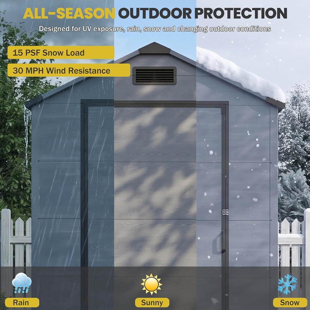 MNLR 4x6 FT Resin Outdoor Storage Shed with Floor & Dual-Look Plastic Panel