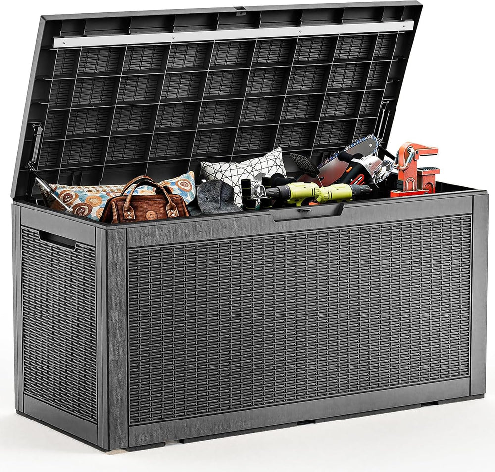 PatioZen 120 Gallon Deck Box,Resin Outdoor Storage Box with Lockable for Pati...