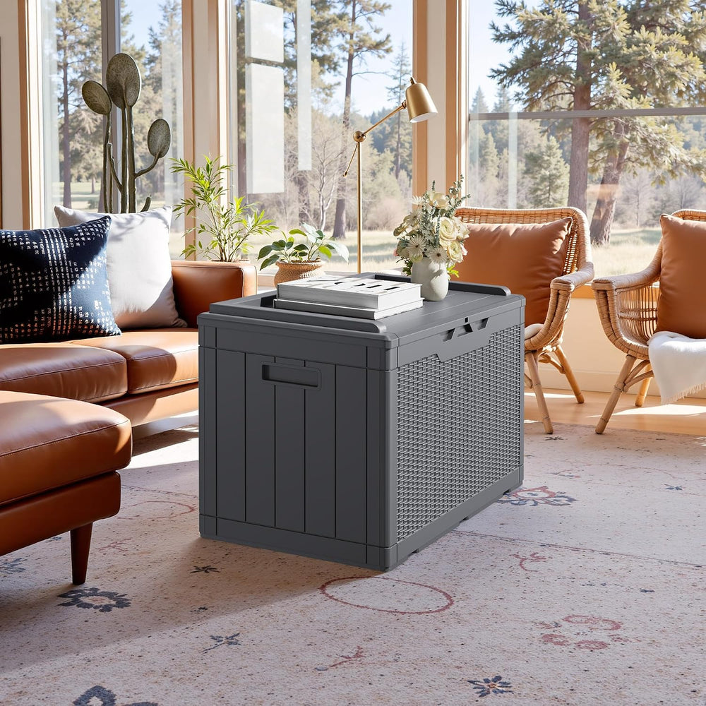 JUMMICO 100 Gallon with Cushion Deck Box, Waterproof Outdoor Storage Box