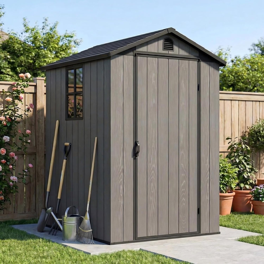 Devoko 4×4 FT Resin Outdoor Storage Sheds with Floor, Dark Gray