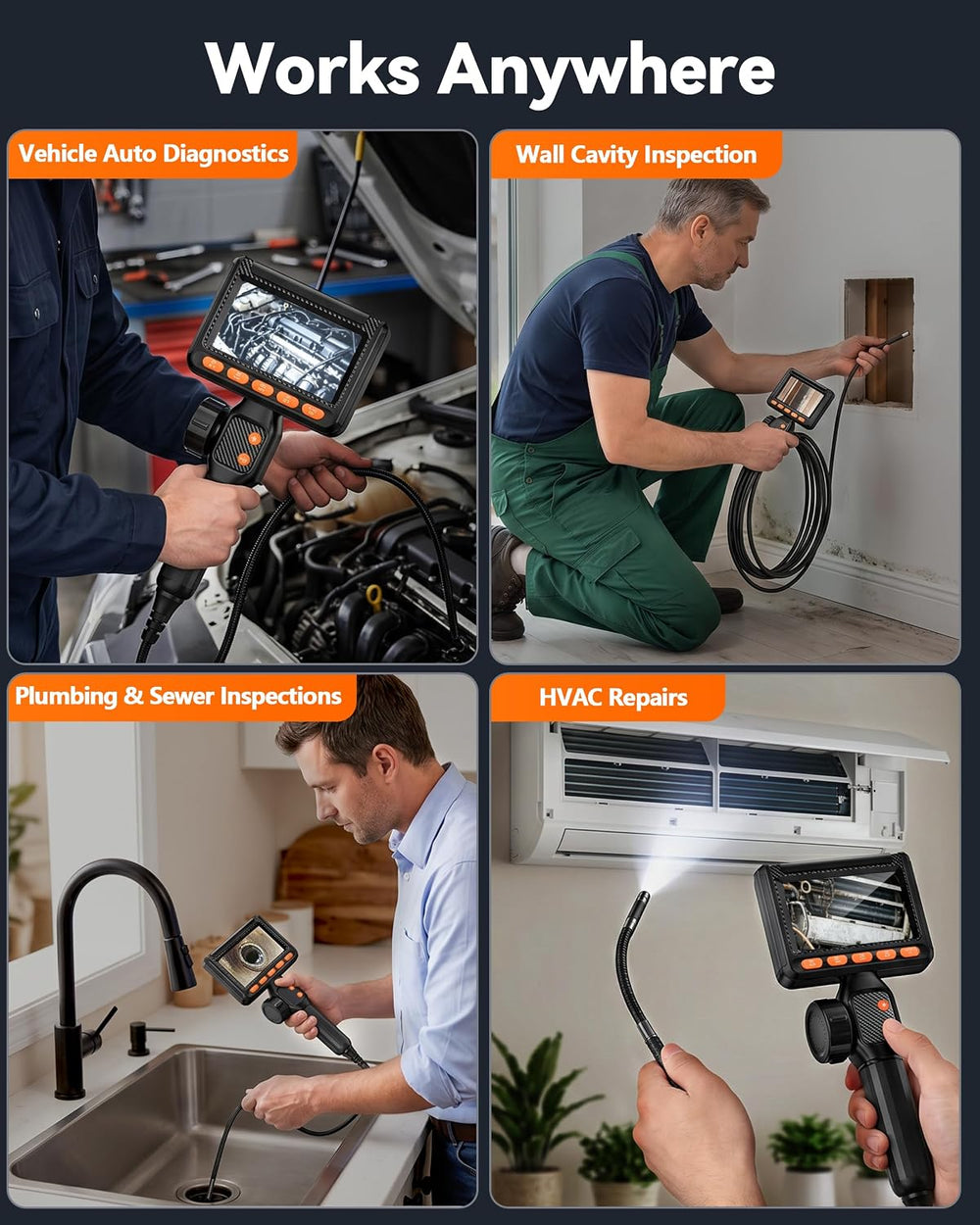0.24“ Ultra-Slim Borescope, Two-Way&Dual Lens Endoscope,1080P Borescope C...