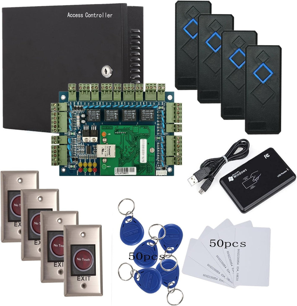 MENGQI-CONTROL Security Wiegand TCP/IP RFID 4 Doors Access Control System Kit...
