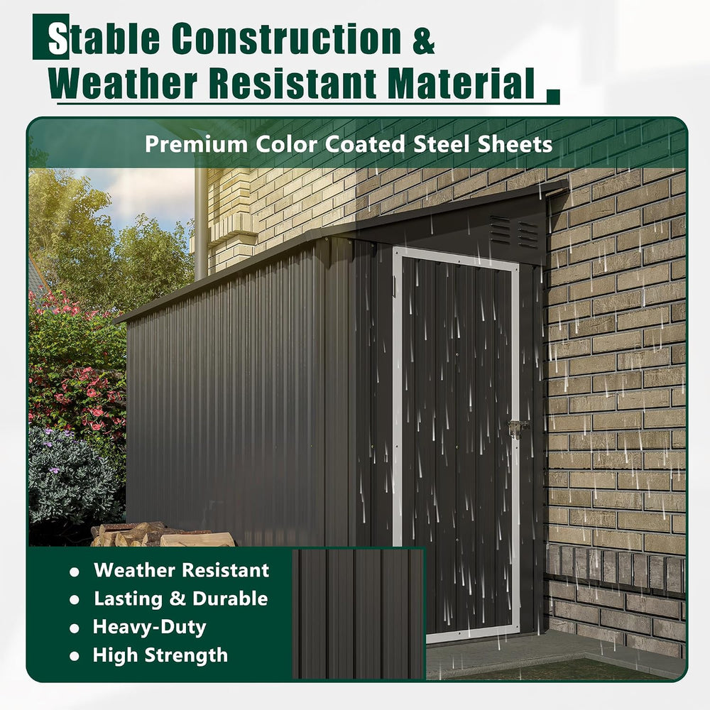 4 x 8 FT Metal Outdoor Storage Shed w/Foundation, Lean to Storage Sheds with ...