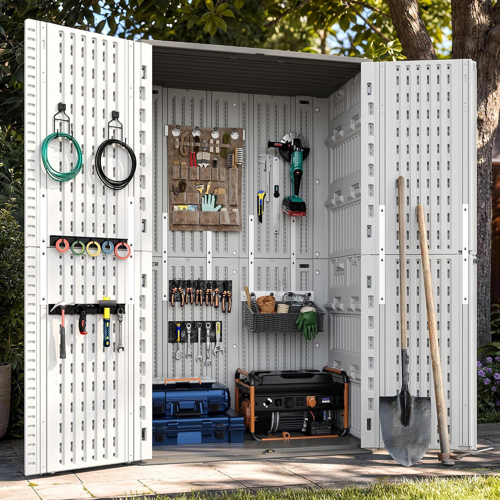 UDPATIO 67 Cu.Ft Vertical Outdoor Storage Shed, HDPE Resin Sheds,White