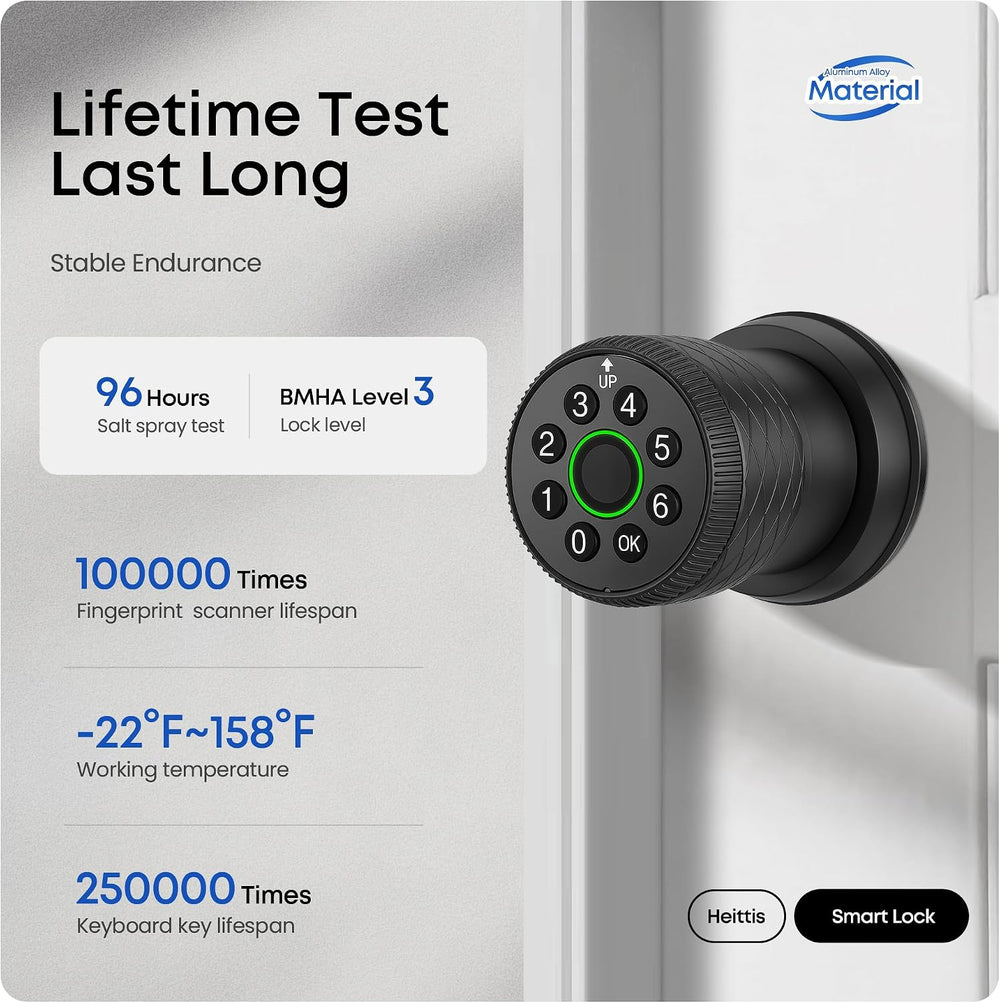 Keypad Door Lock with Knob, Smart Keyless Entry Lock with Code for Bedroom