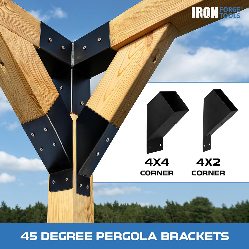 Iron Forge Tools Pergola Brackets, 2x4 Corner Kit, 8 Pack, Powder Coated