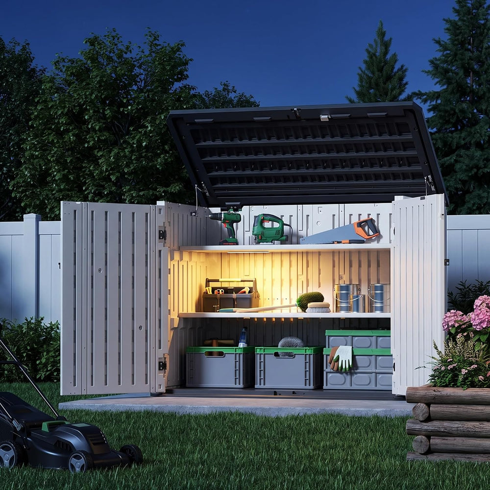 31 Cu.Ft Outdoor Storage Shed, Lockable Vertical Resin Storage Cabinet