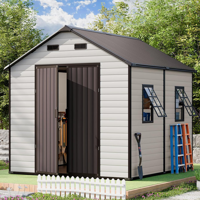 CDCASA Large Resin Storage Shed w/Floor Included 8x8 FT, Heavy Duty