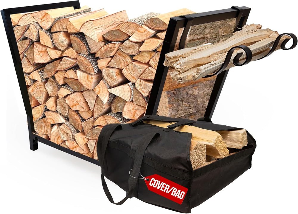 FireProof Pros Firewood Racks with Hooks (Black with cover)