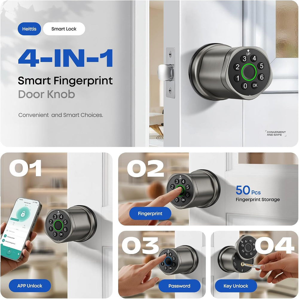 Keyless Entry Keypad Door Lock with Knob, Smart Door Lock with Fingerprint