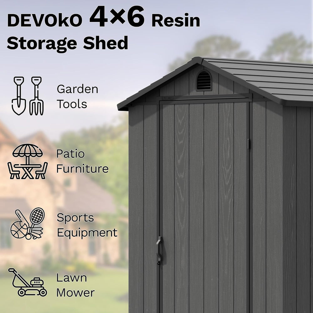 Devoko 4×6 FT Resin Storage Sheds with Floor, Dark Gray