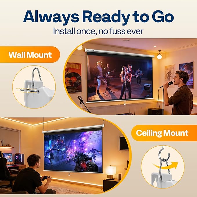 VIVOHOME 100 Inch 16:9 Pull Down Projector Screen, HD 4K Retractable Movie